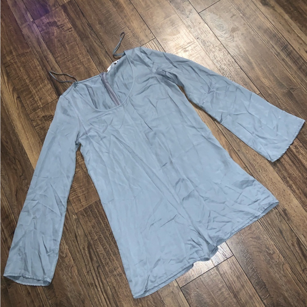 Zara mod silky romper boho 60s contemporary pale blue size small long sleeve $78 - Picture 4 of 6